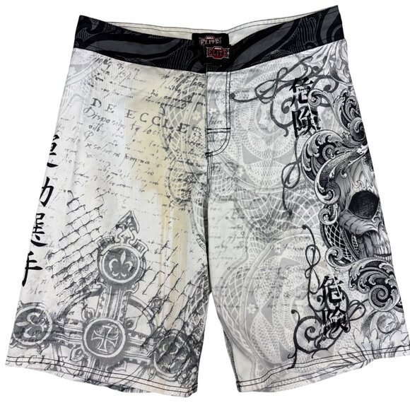 MMA Elite Other - MMA Elite Mens Sz M White & Gray Graphic-Print Polyester Board shorts - PreOwned